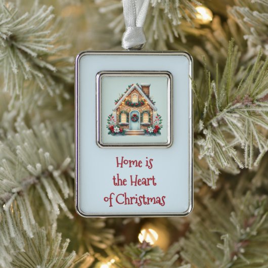 Cozy Gingerbread House Holiday Illustration Verzilverd Omlijst Ornament (Boom)