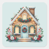 Cozy Gingerbread House Holiday Illustration Vierkante Sticker (Voorkant)