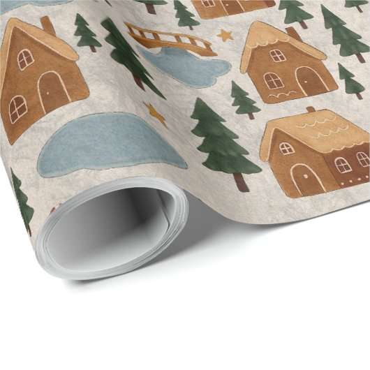 Cozy Gingerbread Village Wrapping Paper Cadeaupapier (Rol Hoek)