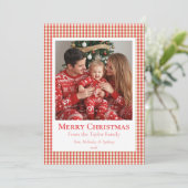 Cozy Gingham Christmas Card – Personalized Photo Feestdagenkaart (Staand voorkant)