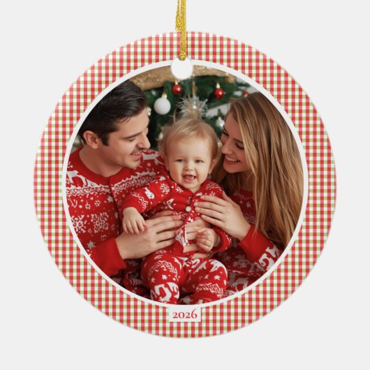 Cozy Gingham Christmas Ornament with Photo (Achterkant)