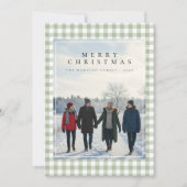 Cozy Gingham Modern Rustic Photo Christmas Card Feestdagenkaart (Voorkant)