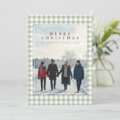 Cozy Gingham Modern Rustic Photo Christmas Card Feestdagenkaart (Staand voorkant)