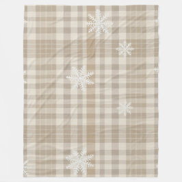 Cozy Gingham Snowflake Blanket – Beige & Taupe Fleece Deken