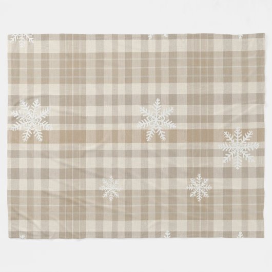 Cozy Gingham Snowflake Blanket – Beige & Taupe Fleece Deken (Voorkant (Horizontaal))