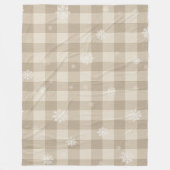 Cozy Gingham Snowflake Blanket – Beige & Taupe Fleece Deken (Voorkant)