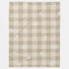 Cozy Gingham Snowflake Blanket – Beige & Taupe Fleece Deken
