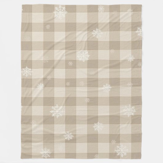 Cozy Gingham Snowflake Blanket – Beige & Taupe Fleece Deken (Voorkant)