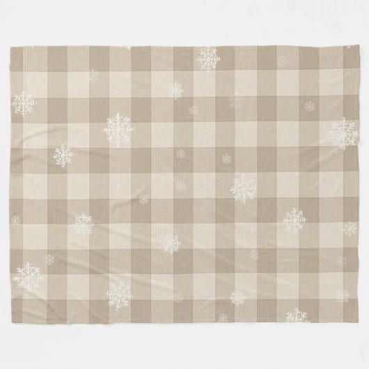 Cozy Gingham Snowflake Blanket – Beige & Taupe Fleece Deken (Voorkant (Horizontaal))