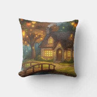 Cozy Glowing Cottage Forest Throw Pillow Kussen