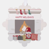 Cozy Gnome Fireplace Photo Ornament Kaart (Voorkant)
