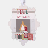 Cozy Gnome Fireplace Photo Ornament Kaart (Links)
