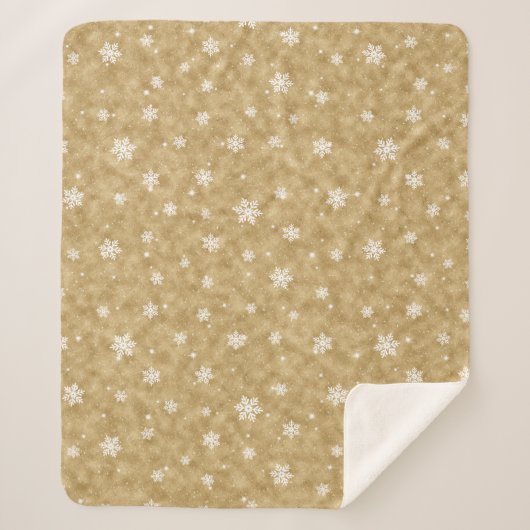 Cozy Gold Glitter Stars Snowflakes Sherpa Blanket Sherpa Deken (Voorkant)