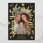 Cozy Gold Script Hand drawn Christmas Photo Folie Feestdagenkaart (Voorkant)