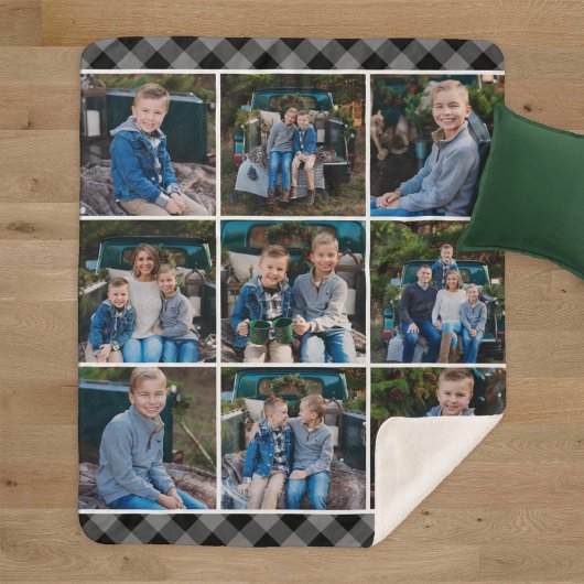 Cozy Gray Buffalo Pset Holiday Foto Collage Sherpa Deken