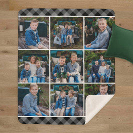 Cozy Gray Buffalo Pset Holiday Foto Collage Sherpa Deken
