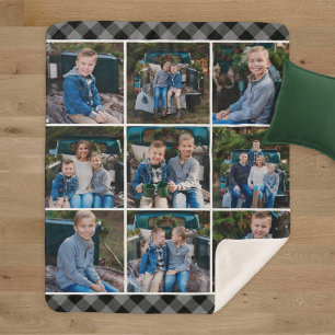 Cozy Gray Buffalo Pset Holiday Foto Collage Sherpa Deken