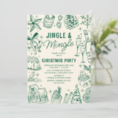 Cozy Green Doodle Christmas Party Kaart (Staand voorkant)