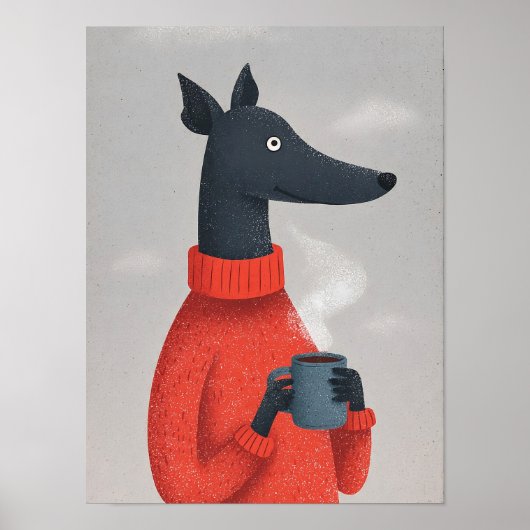 Cozy Greyhound Dog Poster–Anthropomorphic Pet Art Poster (Voorkant)