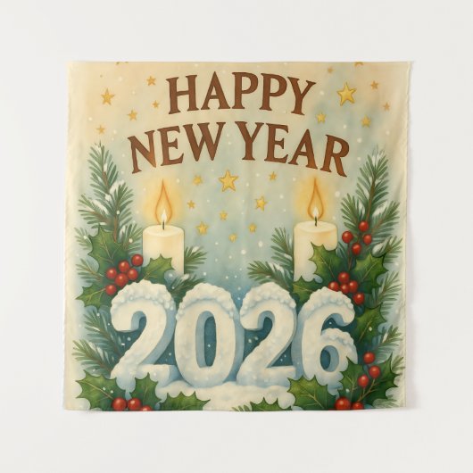 cozy happy new year 2026 party backdrop wandkleed (Voorkant)