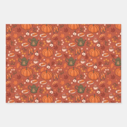 Cozy Herfst Autumn Wrapping Paper Set van 3 (Voorkant)