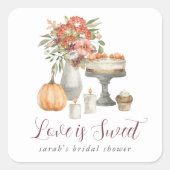 Cozy Herfst Pumpkin "Love is Sweet" Vierkante Sticker (Voorkant)