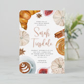 Cozy Herfst Vrijgezellenfeest Brunch Roos Gold Folie Uitnodiging (Staand Voorkant)