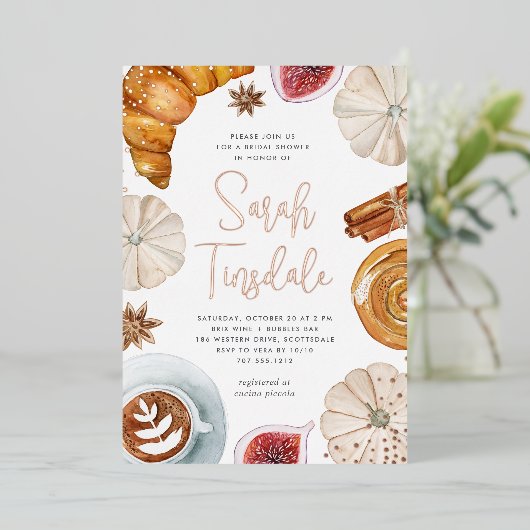 Cozy Herfst Vrijgezellenfeest Brunch Roos Gold Folie Uitnodiging (Staand Voorkant)