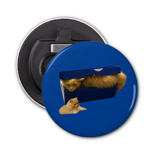 Cozy Hideaway: De gemberkat in de schoenendoos Button Flesopener (Voorkant)