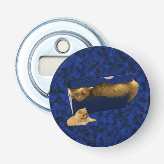 Cozy Hideaway: De gemberkat in de schoenendoos Button Flesopener (Voorkant)