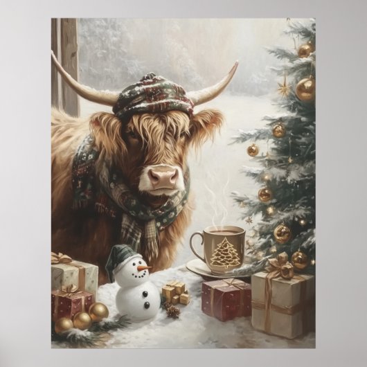 Cozy Highland Cow Christmas Farmhouse Wall Art Poster (Voorkant)