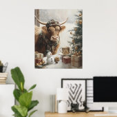 Cozy Highland Cow Christmas Farmhouse Wall Art Poster (Thuiskantoor)