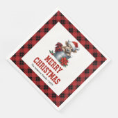 Cozy highland cow red black tartan holiday napkins servet (Hoek)