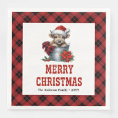 Cozy highland cow red black tartan holiday napkins servet (Voorkant)