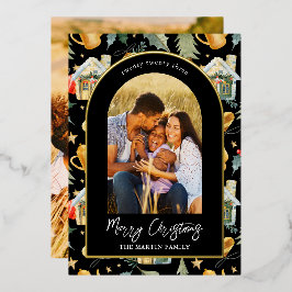 Cozy Holiday Black, geïllustreerd met foto's Folie Feestdagenkaart