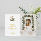 Cozy Holiday Deuren, Hot Drink & Foto Folie Uitnodiging (Staand Voorkant)