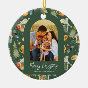 Cozy Holiday Green Afdrukfoto Keramisch Ornament