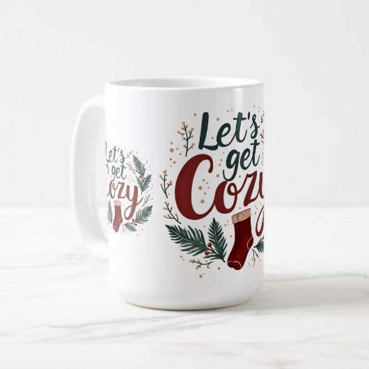 Cozy Holiday Pine Berry Lettering Koffiemok (Voorkant links)