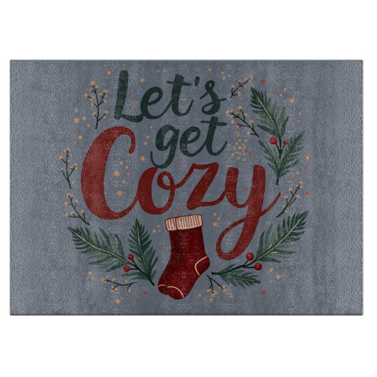 Cozy Holiday Pine Berry Lettering Snijplank (Voorkant)