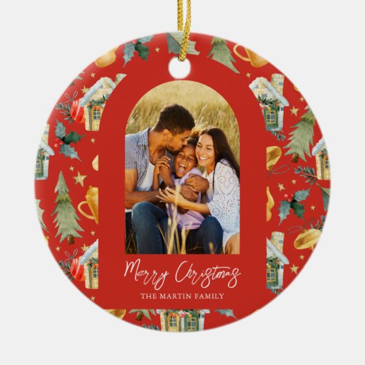 Cozy Holiday Red Afdrukfoto Keramisch Ornament (Voorkant)