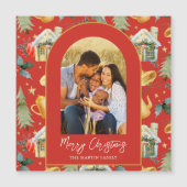 Cozy Holiday Red Illustrated Print Photo Magnet (Voorkant)