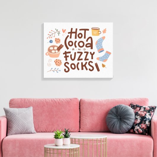 Cozy Hot Cocoa en Fuzzy Sokken Ontwerp Canvas Afdruk (Insitu (Woonkamer))