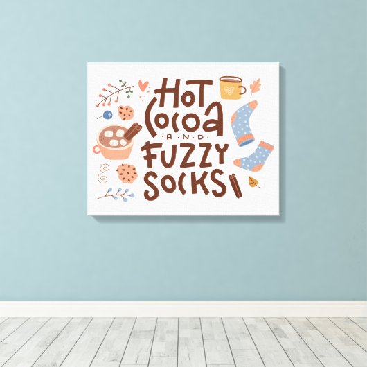 Cozy Hot Cocoa en Fuzzy Sokken Ontwerp Canvas Afdruk (Insitu (Houten vloer))