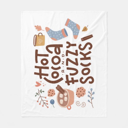 Cozy Hot Cocoa en Fuzzy Sokken Ontwerp Fleece Deken (Voorkant)