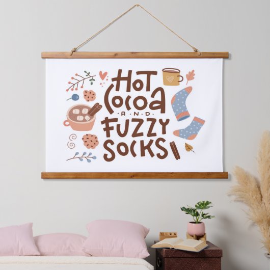 Cozy Hot Cocoa en Fuzzy Sokken Ontwerp Hangend Wandkleed (Slaapkamer)