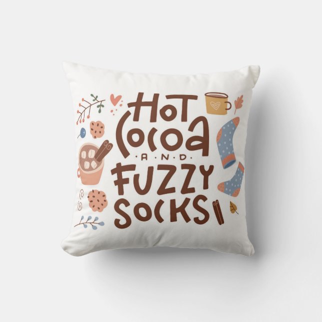 Cozy Hot Cocoa en Fuzzy Sokken Ontwerp Kussen (Voorkant)