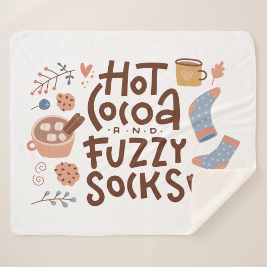 Cozy Hot Cocoa en Fuzzy Sokken Ontwerp Sherpa Deken (Voorkant (horizontaal))