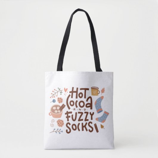 Cozy Hot Cocoa en Fuzzy Sokken Ontwerp Tote Bag (Voorkant)