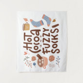 Cozy Hot Cocoa en Fuzzy Sokken Ontwerp Wandkleed (Voorkant)