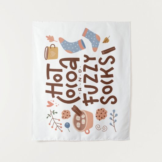 Cozy Hot Cocoa en Fuzzy Sokken Ontwerp Wandkleed (Voorkant)